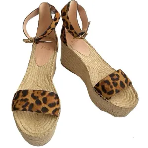 J. Crew Platform Espadrille Leopard PrintCalf Hair Sandals Size 9.5