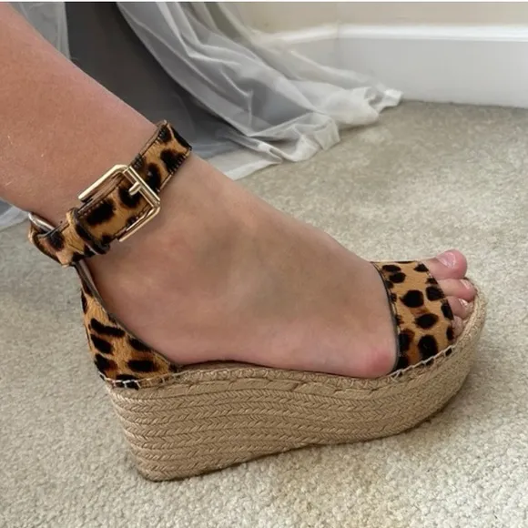 J. Crew Platform Espadrille Leopard PrintCalf Hair Sandals Size 9.5