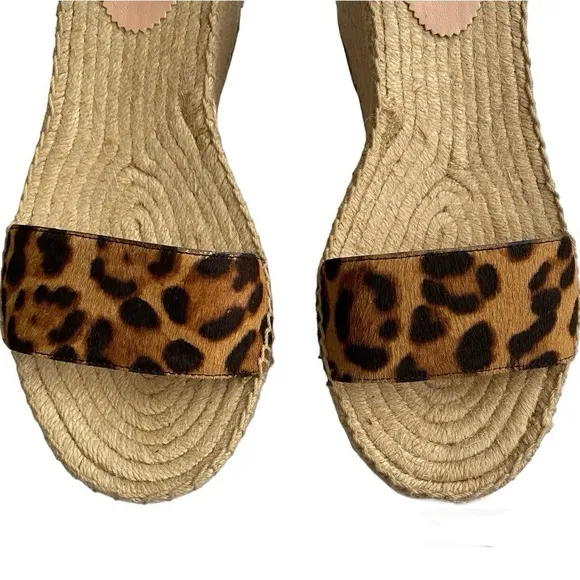 J. Crew Platform Espadrille Leopard PrintCalf Hair Sandals Size 9.5
