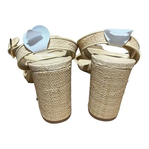 J Crew Shoes Women’s 7.5 Tan Raffia peep-toe Block Heels BN863 Ankle Strap