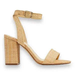 J Crew Shoes Women’s 7.5 Tan Raffia peep-toe Block Heels BN863 Ankle Strap