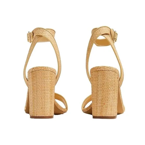 J Crew Shoes Women’s 7.5 Tan Raffia peep-toe Block Heels BN863 Ankle Strap