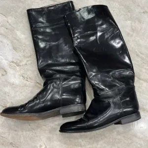 J Crew | Tall Leather Riding Boots - Low Heel, Leather Lined | Shiny Black | 8B