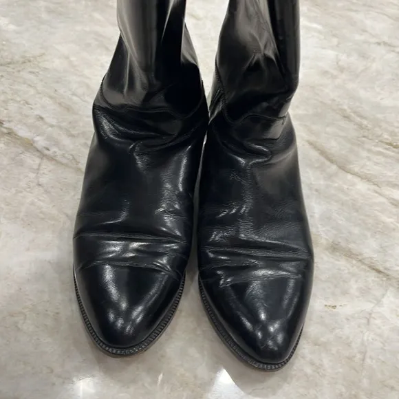 J Crew | Tall Leather Riding Boots - Low Heel, Leather Lined | Shiny Black | 8B