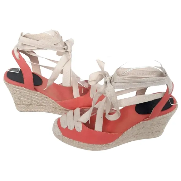 J. CREW Wedge Espadrille Lace Up Canvas Sandals