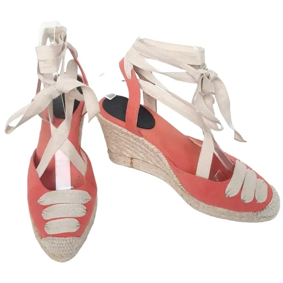 J. CREW Wedge Espadrille Lace Up Canvas Sandals