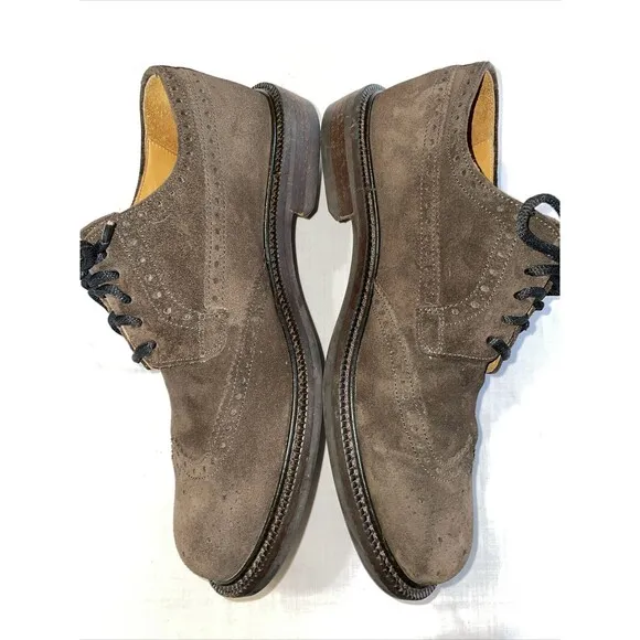 J. Crew Wingtip Dress Shoes Mens Sz 8.5 M Brown Suede Leather Oxfords Block Heel
