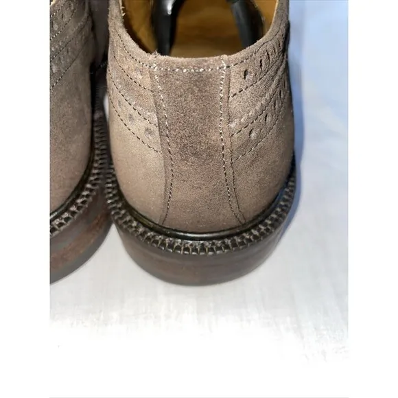 J. Crew Wingtip Dress Shoes Mens Sz 8.5 M Brown Suede Leather Oxfords Block Heel