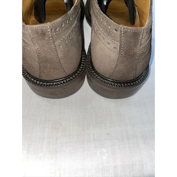 J. Crew Wingtip Dress Shoes Mens Sz 8.5 M Brown Suede Leather Oxfords Block Heel