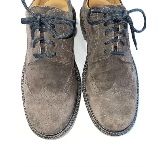 J. Crew Wingtip Dress Shoes Mens Sz 8.5 M Brown Suede Leather Oxfords Block Heel