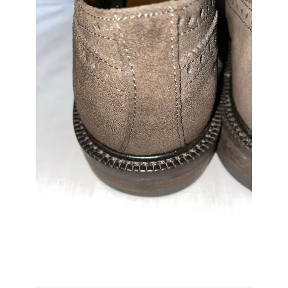 J. Crew Wingtip Dress Shoes Mens Sz 8.5 M Brown Suede Leather Oxfords Block Heel