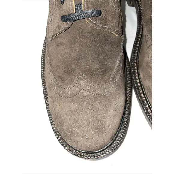 J. Crew Wingtip Dress Shoes Mens Sz 8.5 M Brown Suede Leather Oxfords Block Heel