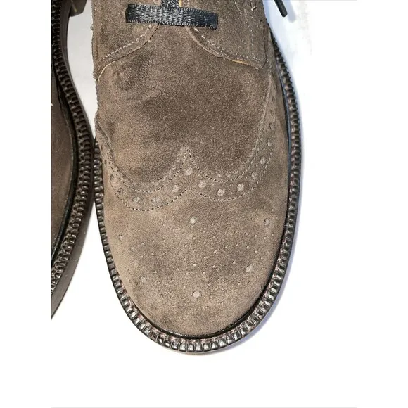 J. Crew Wingtip Dress Shoes Mens Sz 8.5 M Brown Suede Leather Oxfords Block Heel