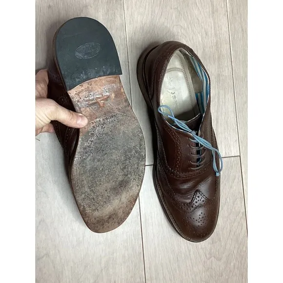 J Shoes Mens Charlie Oxford Wingtip Dress Shoes Brown Leather Round Toe Size 11