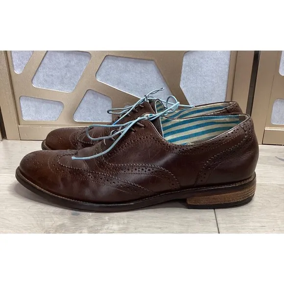 J Shoes Mens Charlie Oxford Wingtip Dress Shoes Brown Leather Round Toe Size 11