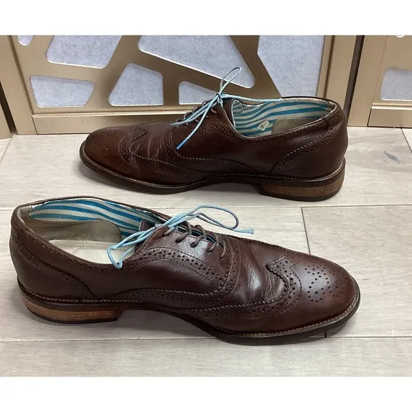 J Shoes Mens Charlie Oxford Wingtip Dress Shoes Brown Leather Round Toe Size 11