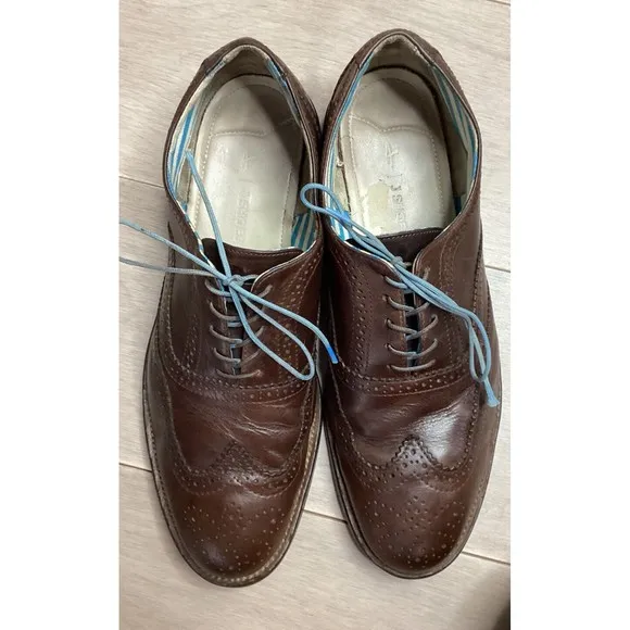 J Shoes Mens Charlie Oxford Wingtip Dress Shoes Brown Leather Round Toe Size 11