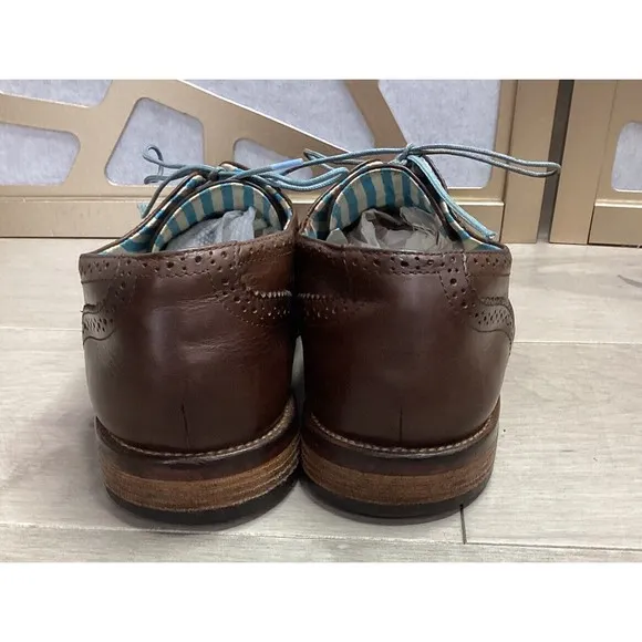 J Shoes Mens Charlie Oxford Wingtip Dress Shoes Brown Leather Round Toe Size 11