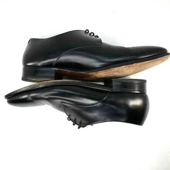 Jack Erwin Black Leather Oxfords Dress Shoes Made in Spain Men's 10.5D US