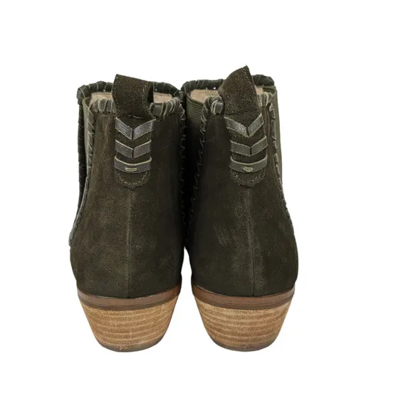 Jack Rogers Booties 8 Olive Green Suede Leather Pull On Stacked Heel Boots Shoes