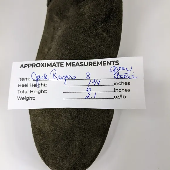 Jack Rogers Booties 8 Olive Green Suede Leather Pull On Stacked Heel Boots Shoes
