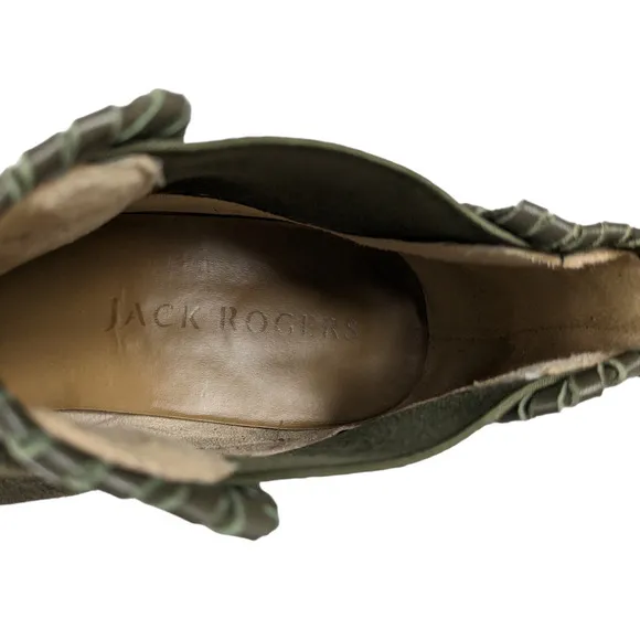 Jack Rogers Booties 8 Olive Green Suede Leather Pull On Stacked Heel Boots Shoes
