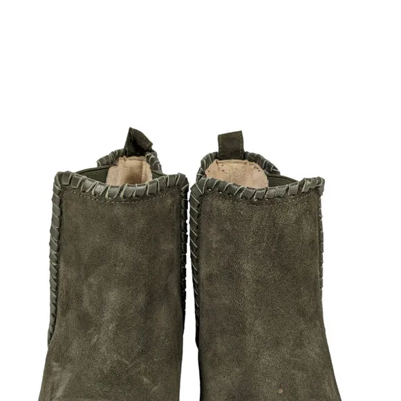 Jack Rogers Booties 8 Olive Green Suede Leather Pull On Stacked Heel Boots Shoes