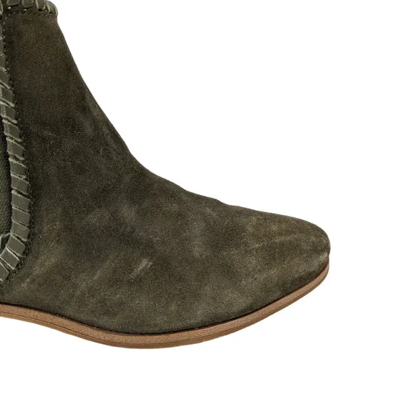 Jack Rogers Booties 8 Olive Green Suede Leather Pull On Stacked Heel Boots Shoes