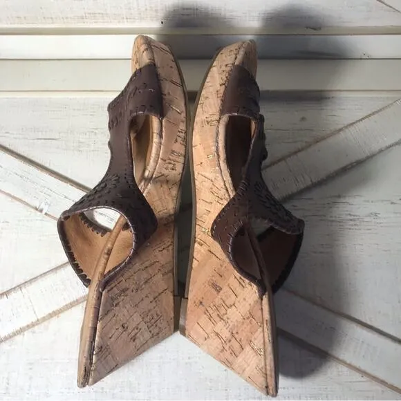 Jack Rogers Emilia wedge sandals cognac brown sz 9.5M cork espadrille summer