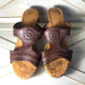 Jack Rogers Emilia wedge sandals cognac brown sz 9.5M cork espadrille summer