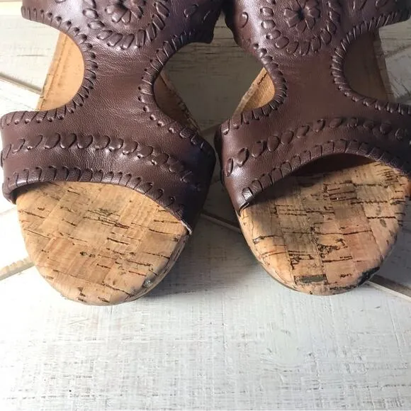 Jack Rogers Emilia wedge sandals cognac brown sz 9.5M cork espadrille summer