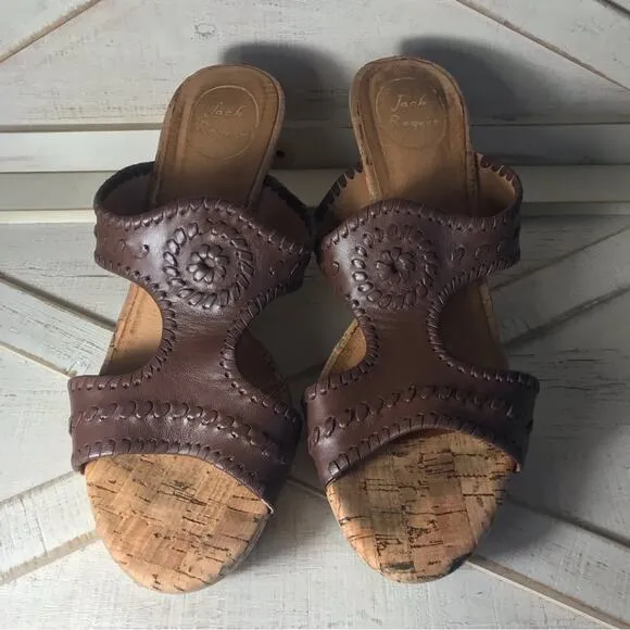 Jack Rogers Emilia wedge sandals cognac brown sz 9.5M cork espadrille summer