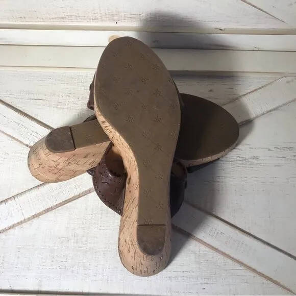 Jack Rogers Emilia wedge sandals cognac brown sz 9.5M cork espadrille summer
