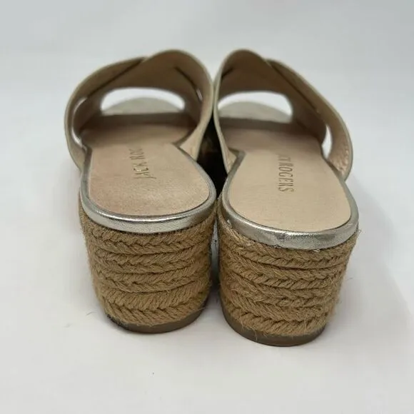 Jack Rogers Gold Silver Espadrille Slotted Sloane Slide Wedge Sandals Size 8.5