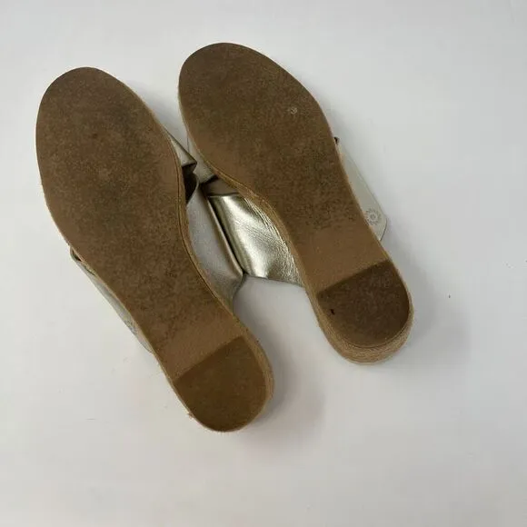 Jack Rogers Gold Silver Espadrille Slotted Sloane Slide Wedge Sandals Size 8.5