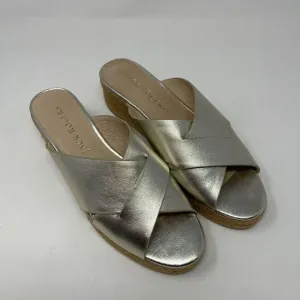 Jack Rogers Gold Silver Espadrille Slotted Sloane Slide Wedge Sandals Size 8.5