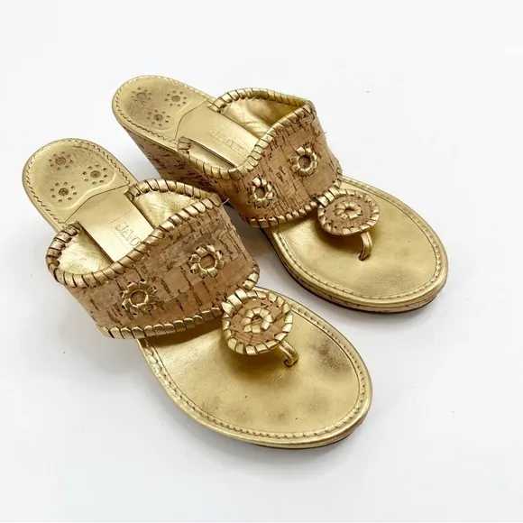 Jack Rogers Marbella Gold Cork Wedge Sandals, Size 8