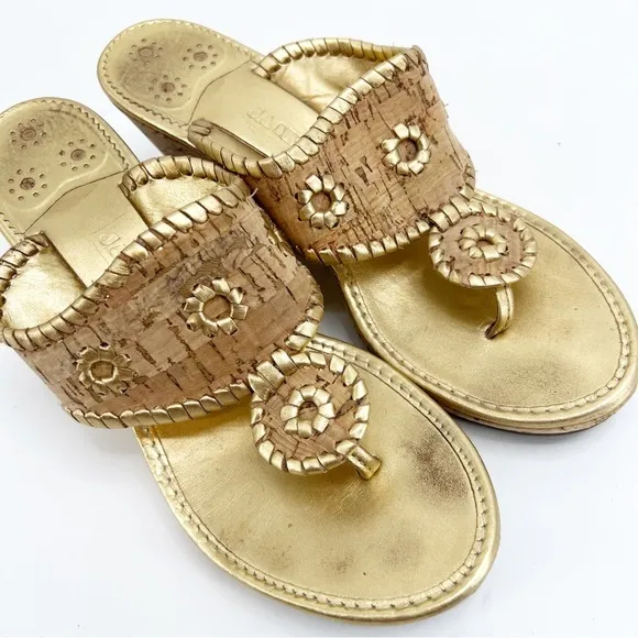 Jack Rogers Marbella Gold Cork Wedge Sandals, Size 8
