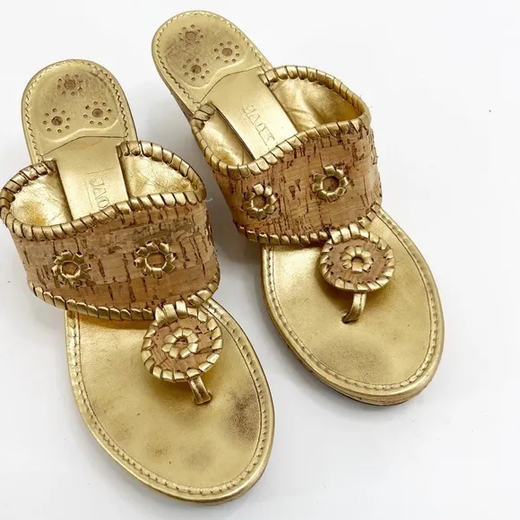 Jack Rogers Marbella Gold Cork Wedge Sandals, Size 8