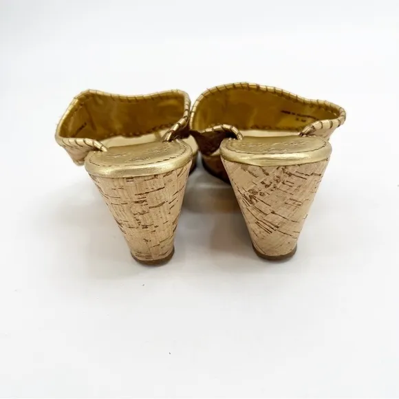 Jack Rogers Marbella Gold Cork Wedge Sandals, Size 8