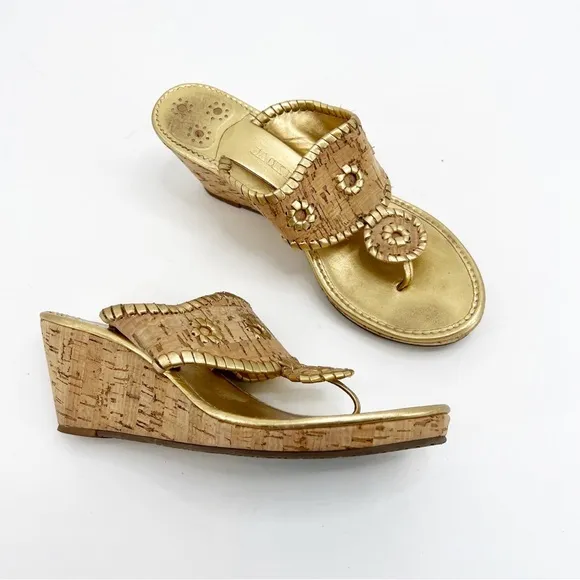 Jack Rogers Marbella Gold Cork Wedge Sandals, Size 8