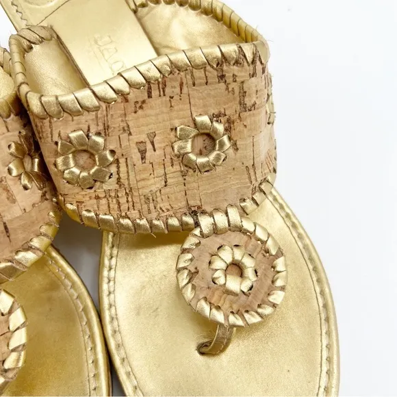 Jack Rogers Marbella Gold Cork Wedge Sandals, Size 8