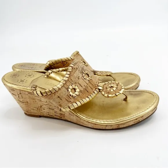 Jack Rogers Marbella Gold Cork Wedge Sandals, Size 8