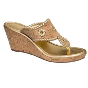 Jack Rogers Marbella Gold Cork Wedge Sandals, Size 8