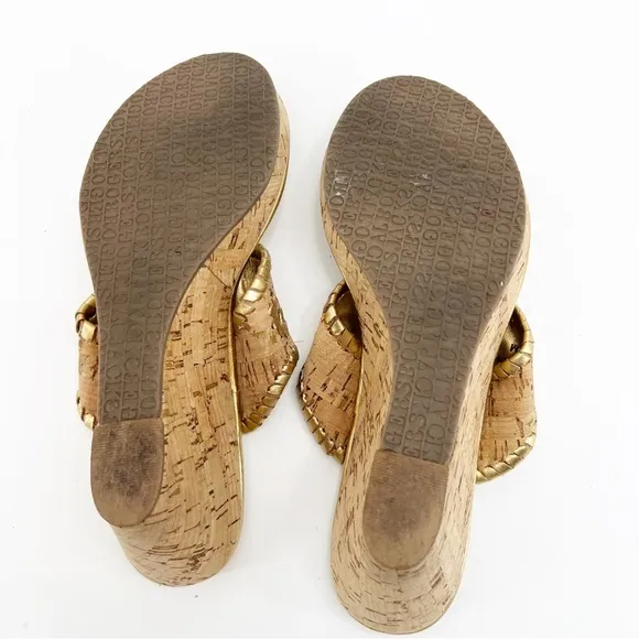 Jack Rogers Marbella Gold Cork Wedge Sandals, Size 8
