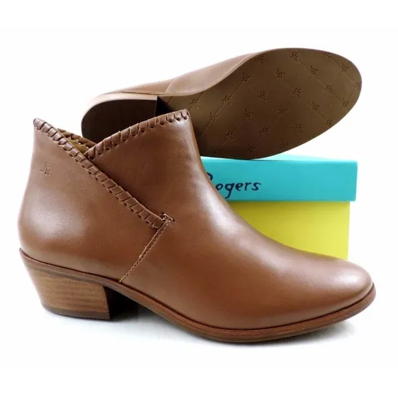 Jack Rogers Sadie Low Heel Ankle Boot Booties Leather Oak Size 7.5