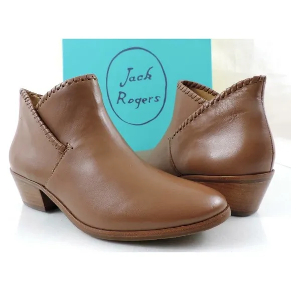 Jack Rogers Sadie Low Heel Ankle Boot Booties Leather Oak Size 7.5