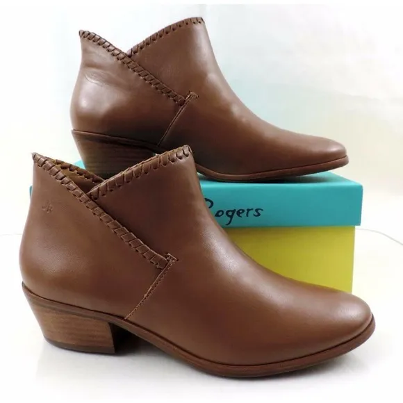 Jack Rogers Sadie Low Heel Ankle Boot Booties Leather Oak Size 7.5
