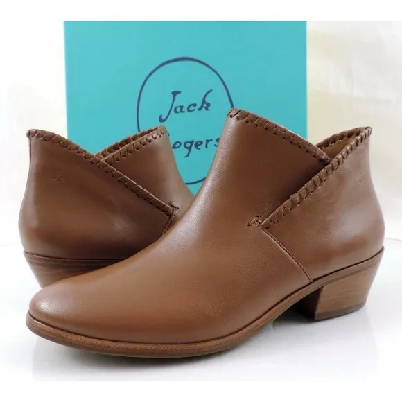 Jack Rogers Sadie Low Heel Ankle Boot Booties Leather Oak Size 7.5