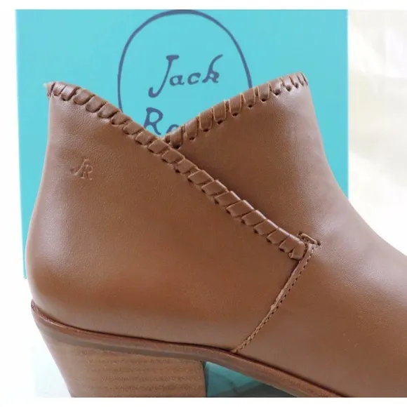 Jack Rogers Sadie Low Heel Ankle Boot Booties Leather Oak Size 7.5